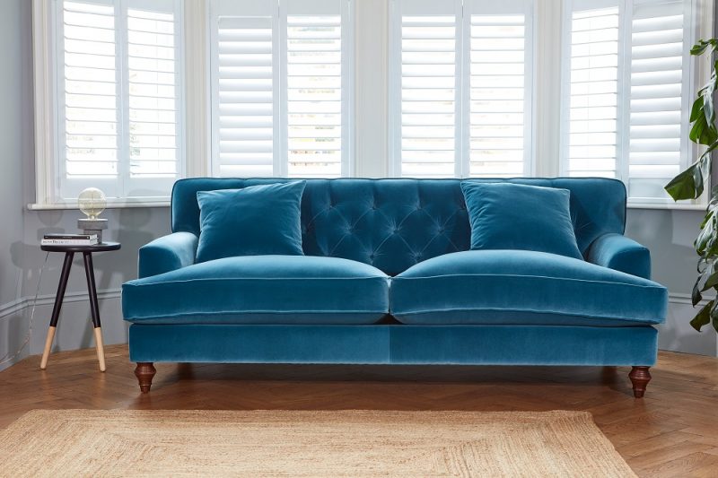 Turquoise velvet sofa