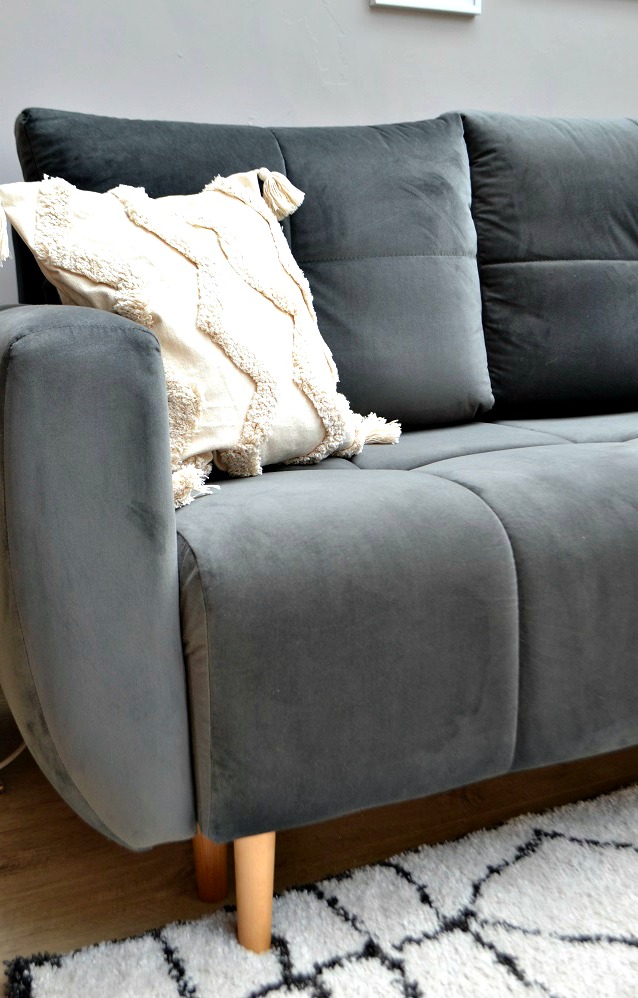 Grey velvet sofa